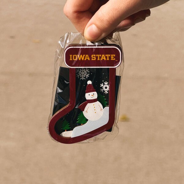 Iowa State Snowman Cardinal Stocking Ornament